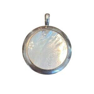 Vintage Sterling Silver 925 Mother of Pearl Pendant Round Disc 12.25g 1.5 in